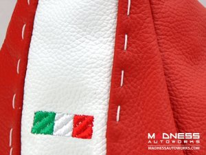 FIAT 500 Gear Shift Boot - Black Italy - Red & White Leather - Tuxedo w/ Italian Flag